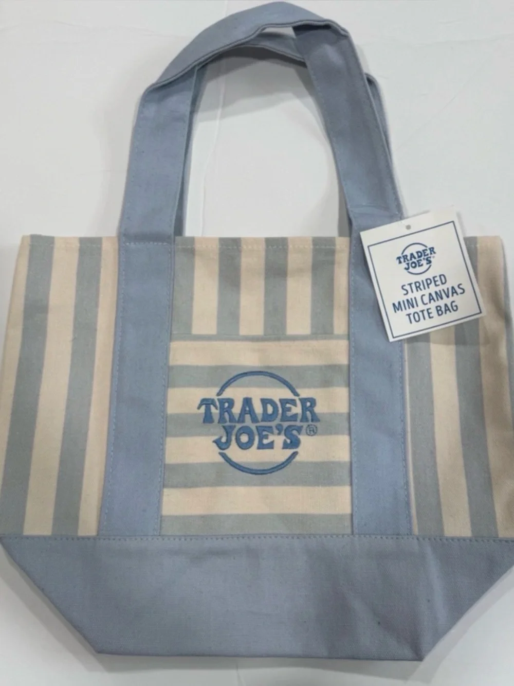Trader Joe's Striped Mini Canvas Tote Bag - Blue & Cream